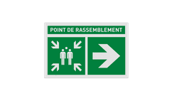 Autocollant ou panneau - E007 - Point de rassemblement à droite